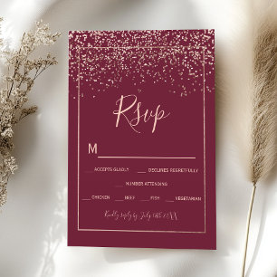 Cartons Réponse confetti d'or rose rouge bourgogne typographie rsv