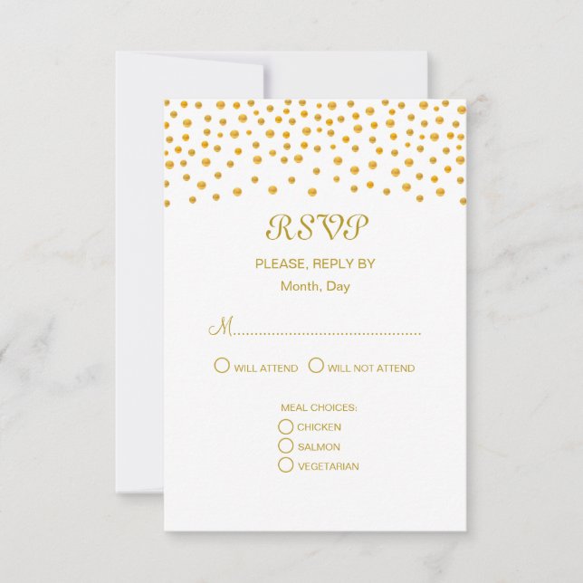 Cartons Réponse Confettis dorés sur mariage noir et blanc (Devant)