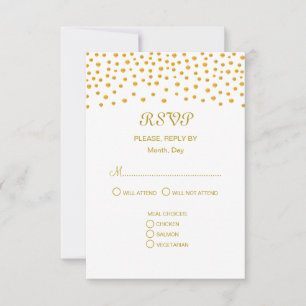 Cartons Réponse Confettis dorés sur mariage noir et blanc