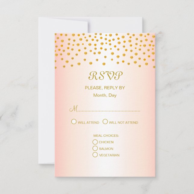 Cartons Réponse Confettis dorés sur mariage noir et or rose (Devant)