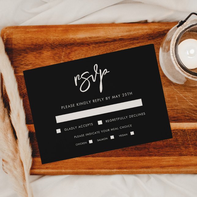 Cartons Réponse Contemporain moderne noir choix de repas mariage (Créateur téléchargé)