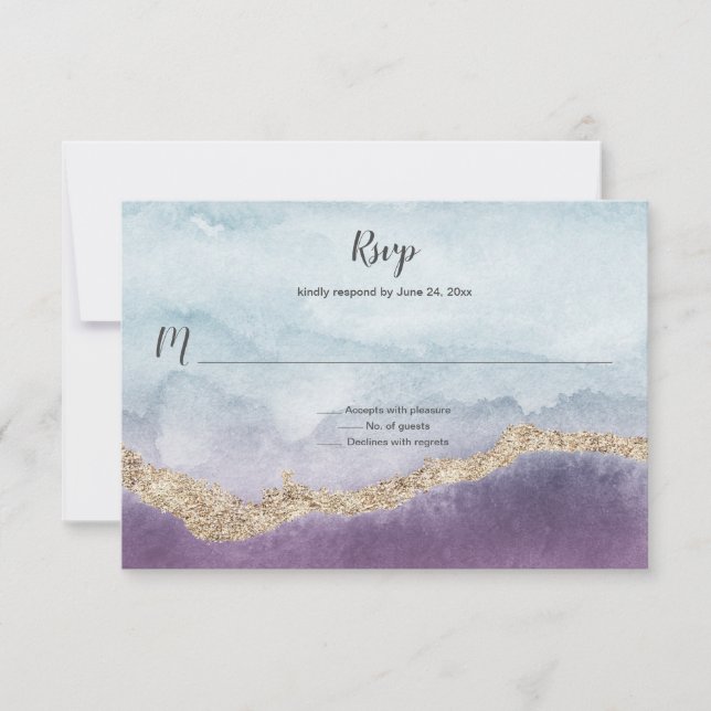 Cartons Réponse Contemporain violet turquoise et marbre d'or | (Devant)