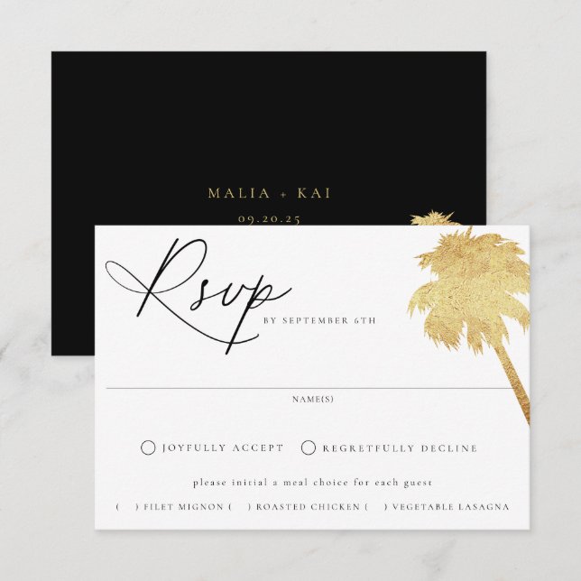 Cartons Réponse Contemporary Coastal Chic Meal Choice Wedding (Devant / Derrière)