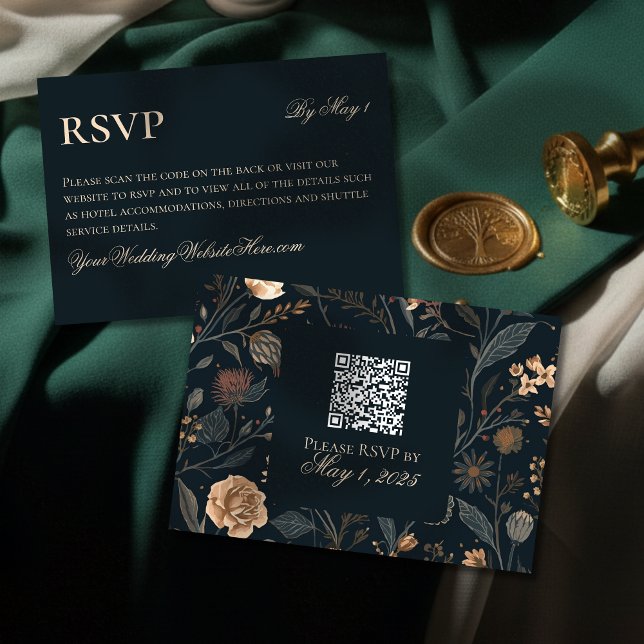 Cartons Réponse Contemporary Modern Black Floral Wedding (Announce your celebration with timeless elegance using this Contemporary Black Floral Wedding RSVP!)