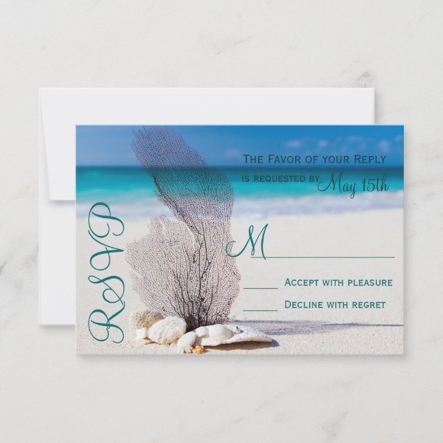 Cartons Réponse Coquillages de plage Sable Destination Mariage RSV (Devant)