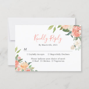 Cartons Réponse Coral Peach Aquarelle Jardin Floral Mariage