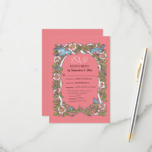 Cartons Réponse Coral rose Fleur sauvage Bird frontière Mariage fl