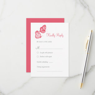 Cartons Réponse Coral rose Floral Papillon Jardin Boho Mariage