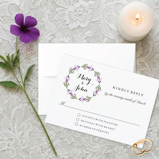 Cartons Réponse Cottage Jardin verdure Wreath Aquarelle Mariage (Créateur téléchargé)