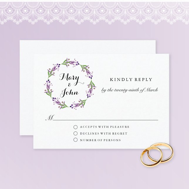 Cartons Réponse Cottage Jardin verdure Wreath Aquarelle Mariage (Créateur téléchargé)