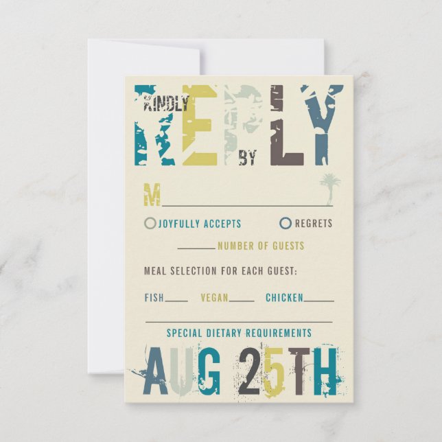 Cartons Réponse Coucher de soleil tropical Palmiers Plage Bleu Été (Devant)