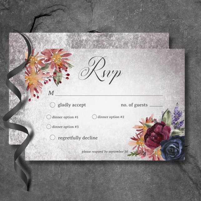 Cartons Réponse Couleurs gothiques rustiques Dîner Mariage Hallowe (Rustic Gothic Colors Halloween Wedding Dinner RSVP Card)