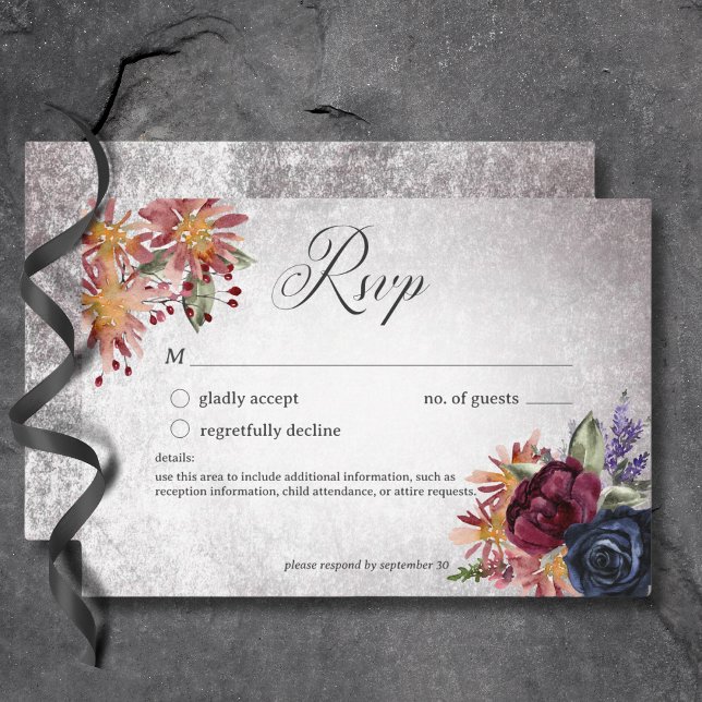 Cartons Réponse Couleurs gothiques rustiques Halloween Mariage Pas (Rustic Gothic Colors Halloween Wedding No Dinner RSVP Card)