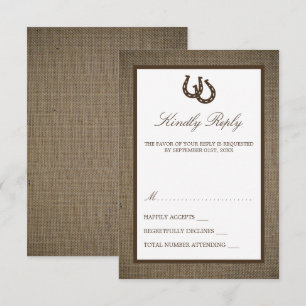 Cartons Réponse Country Rustic Horseshoe Sur Burlap Mariage