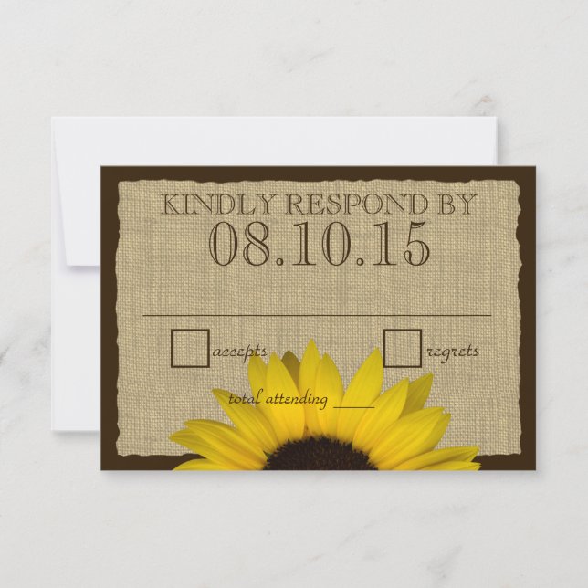 Cartons Réponse Country Rustic Sunflower et Burlap Répondre Card (Devant)