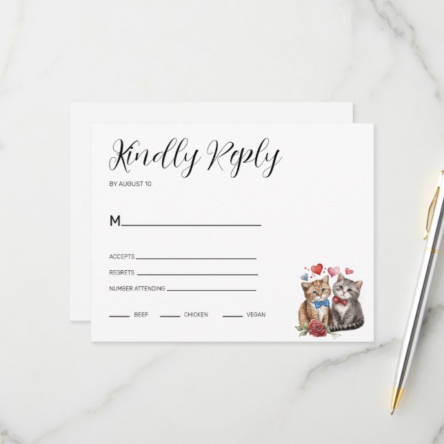 Cartons Réponse Couple de chats amoureux  (Devant/Arrière en situation)