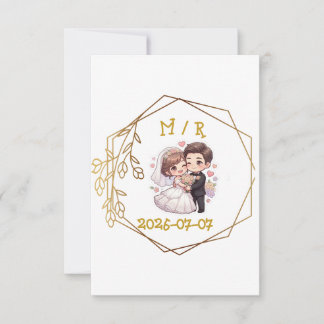 Cartons Réponse Couple de mariage chibi mignon | Mariée romantique