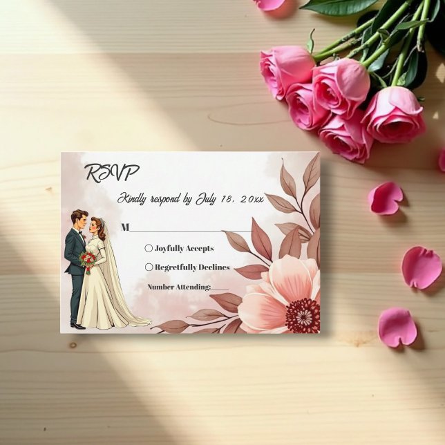 Cartons Réponse Couple romantique Dusty Aquarelle Mariage Floral (Créateur téléchargé)