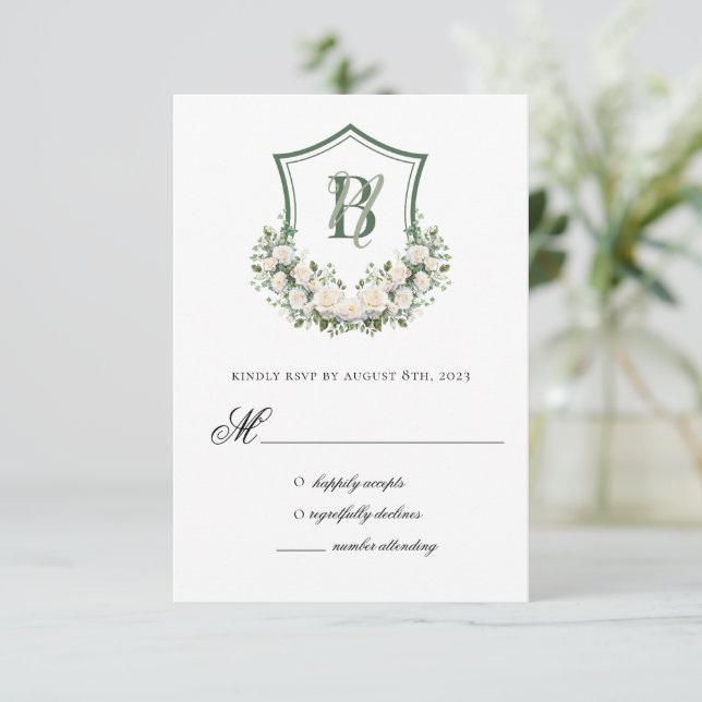 Cartons Réponse Couronne de fleurs blanches pour mariage (Debout devant)