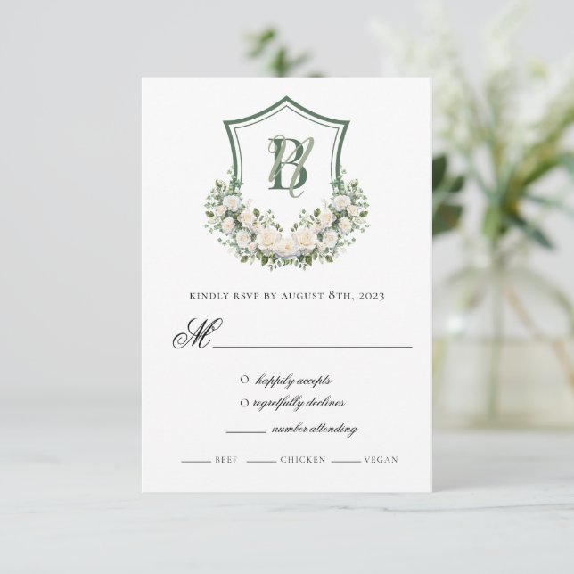 Cartons Réponse Couronne de fleurs blanches pour mariage (Debout devant)