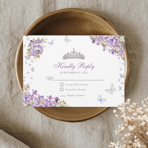 Cartons Réponse Couronne de fleurs papillon argent lavande pour Qu