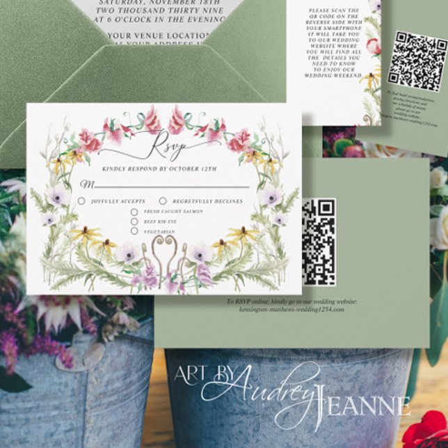 Cartons Réponse Couronne de fleurs sauvages de printemps Code QR f (Créateur téléchargé)
