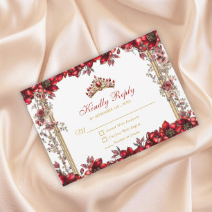 Cartons Réponse Couronne de fleurs Tiara Rouge Golden Quinceañera