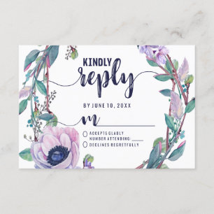 Cartons Réponse Couronne de mariage bohème avec plume et fleurs Ré