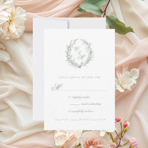 Cartons Réponse Couronne de mariage botanique Monogramme Vert Saug