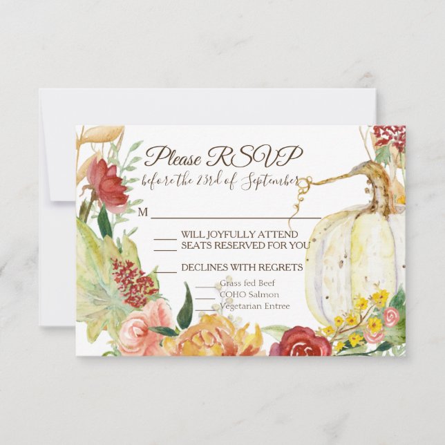 Cartons Réponse Couronne de mariage florale de citrouille blanche  (Devant)