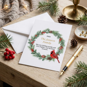 Cartons Réponse Couronne de Noël au Cardinal personnalisée à l'aqu