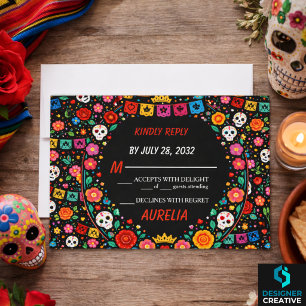 Cartons Réponse Couronne florale de fête mexicaine noire en or pou