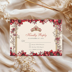 Cartons Réponse Couronne florale de Quinceañera en Crème et Rouge