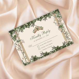 Cartons Réponse Couronne florale de Quinceañera en Crème et Vert D