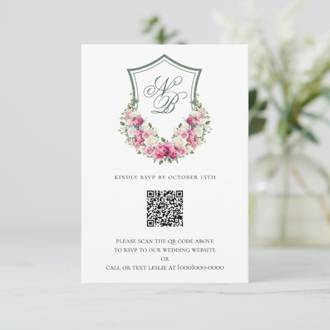 Cartons Réponse Couronne florale rose pour mariage (Debout devant)