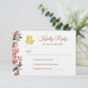 Cartons Réponse Couronne florale rose rustique mariage chinois