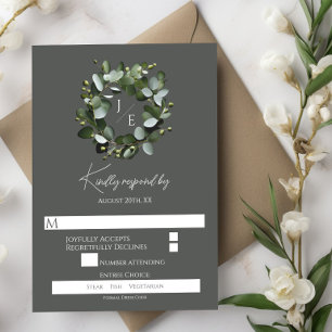 Cartons Réponse Couronne Monogramme Eucalyptus moderne Gray