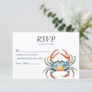 Cartons Réponse Crabe d'aquarelle tendance Mariage de plage nautiq