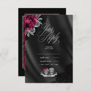 Cartons Réponse Crânes Mariage gothique Bourgogne ID866