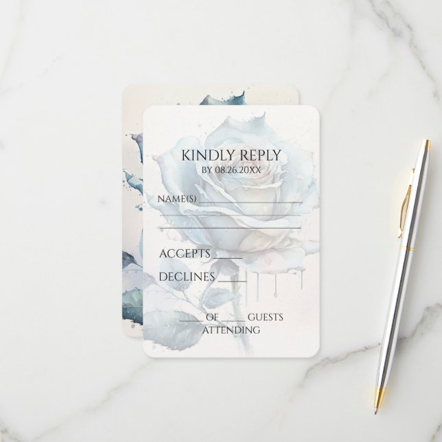 Cartons Réponse Créez votre propre Rose d'aquarelle bleu (Devant/Arrière en situation)