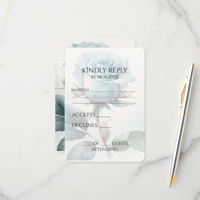 Cartons Réponse Créez votre propre Rose d'aquarelle bleu simple (Devant/Arrière en situation)