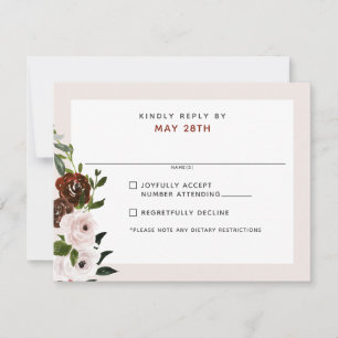 Cartons Réponse Crème Bourgogne Rose Rose Dusty Mariage