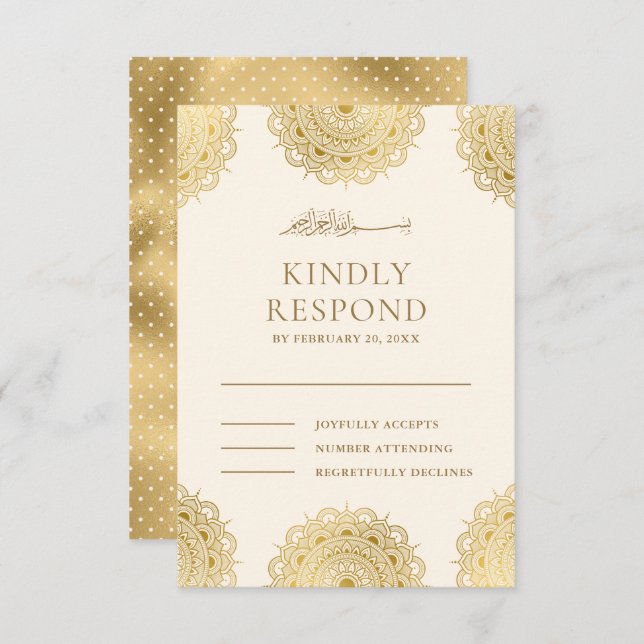 Cartons Réponse Crème et or asiatique Motif Mariage musulman (Devant / Derrière)