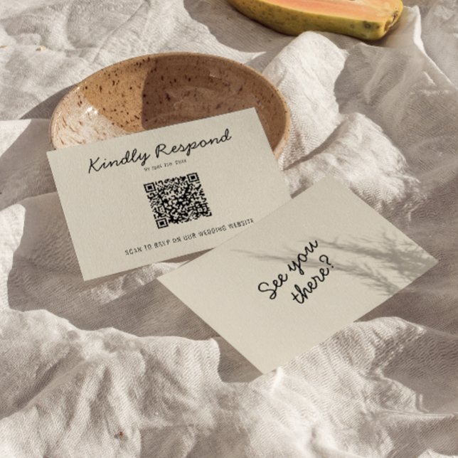 Cartons Réponse Crème noire moderne QR Code Bright Retro Mariage (Créateur téléchargé)