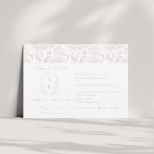 Cartons Réponse Crest Monogram Blush Pink paysage Mariage
