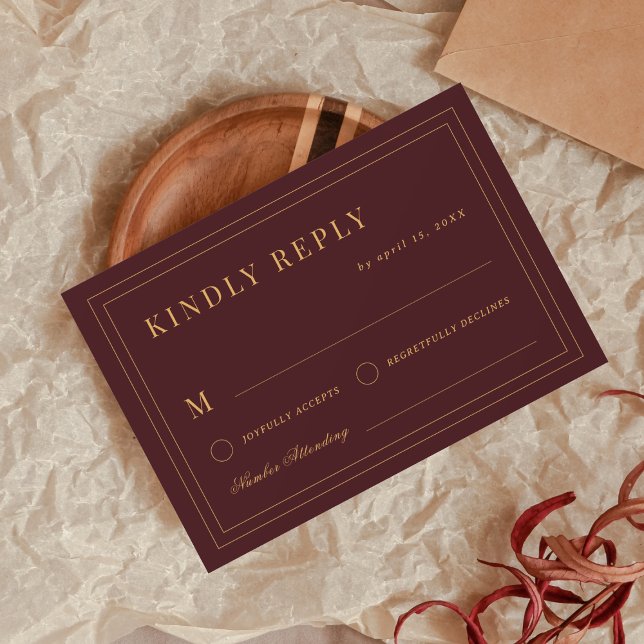 Cartons Réponse Crest Monogram Burgundy Gold Vintage Wedding (Créateur téléchargé)