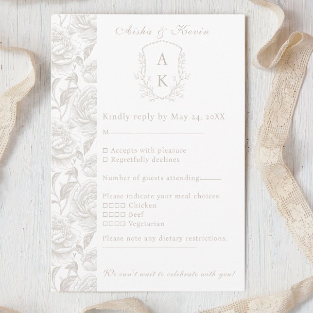 Cartons Réponse Crest Monogram Pale Taupe Mariage (Créateur téléchargé)