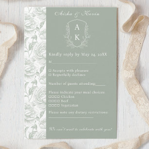Cartons Réponse Crest Monogram Sage Green Mariage