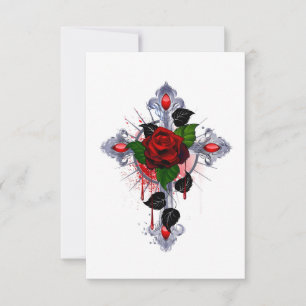 Cartons Réponse Croix d'argent avec une rose rouge