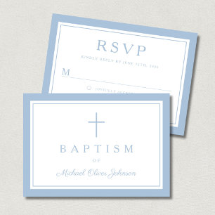 Cartons Réponse Croix Religieuse Bleu Bébé Garçon Baptême 